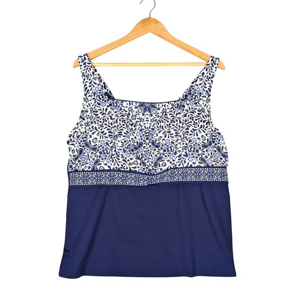 Lands’ End Square Neck Tankini Swim Top 20W Underwire Deep Sea Mixed Medallion - Picture 1 of 11